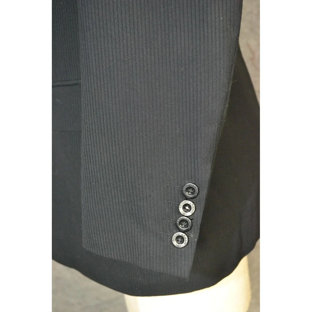 Armani Collezioni Jacket Mens 40 Black Wool Two Button Blazer Coat Striped Italy